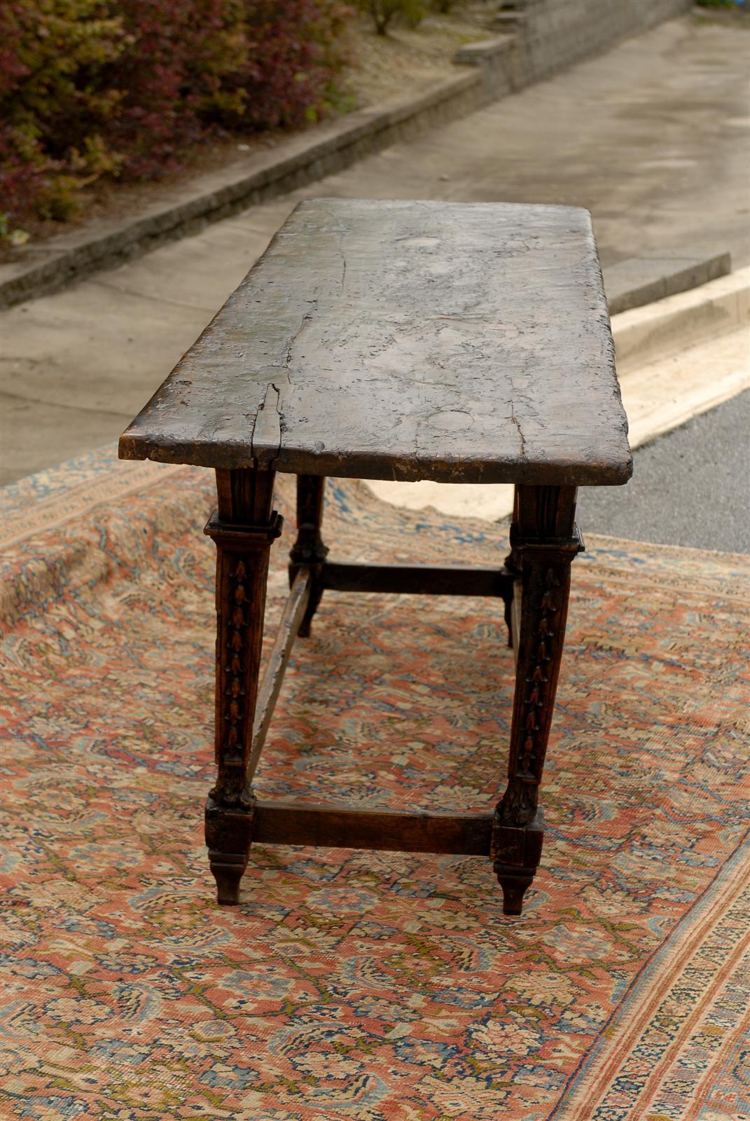 Walnut 1700s Italian Baroque Long Table with Rustic Top and Garland Adorned Legs