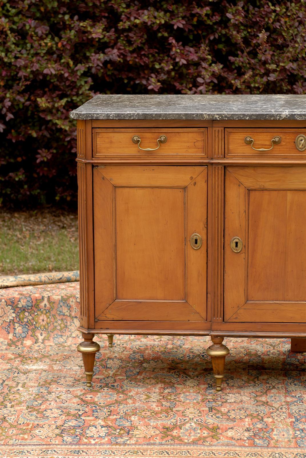 French Mid-19th Century Walnut Buffet with Marble Top, Three Drawers and Doors 6