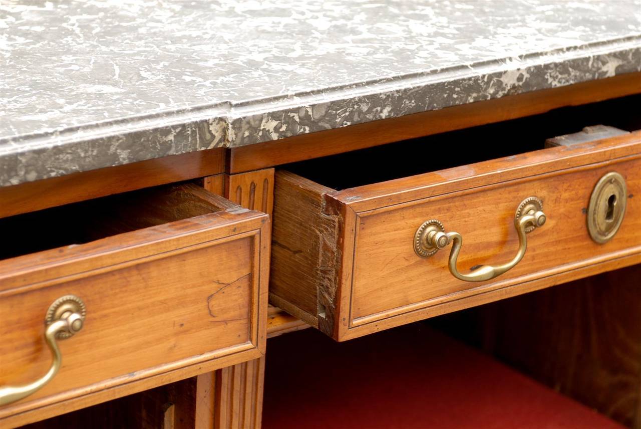 French Mid-19th Century Walnut Buffet with Marble Top, Three Drawers and Doors 1