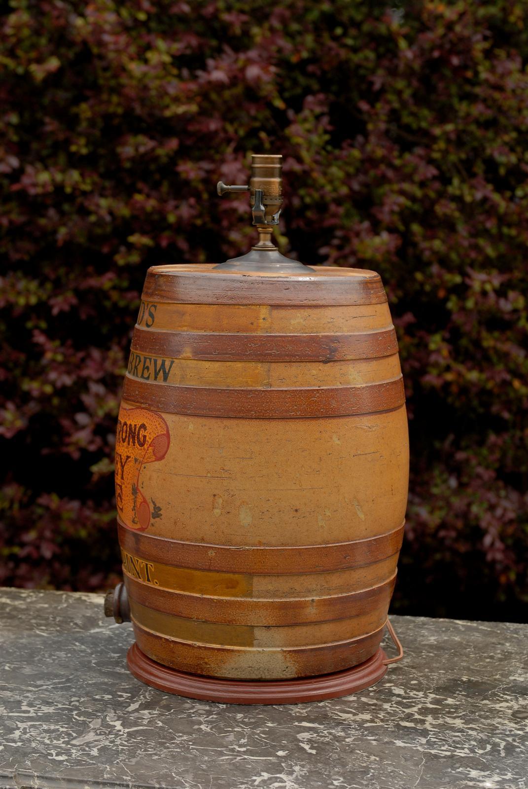 Large English Stoneware Spirit Barrel Lamp from the Late 19th Century For Sale 2