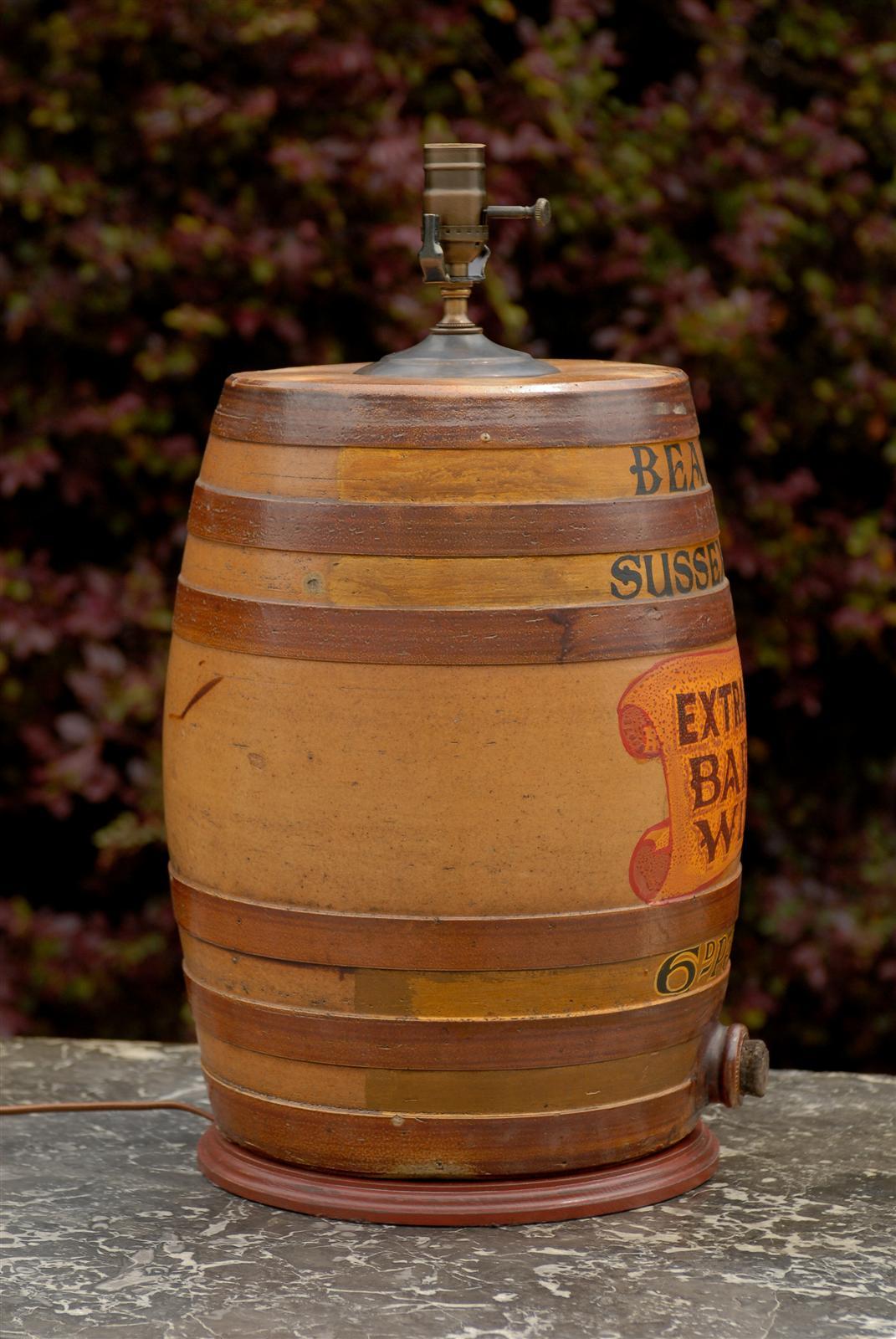 Large English Stoneware Spirit Barrel Lamp from the Late 19th Century For Sale 3