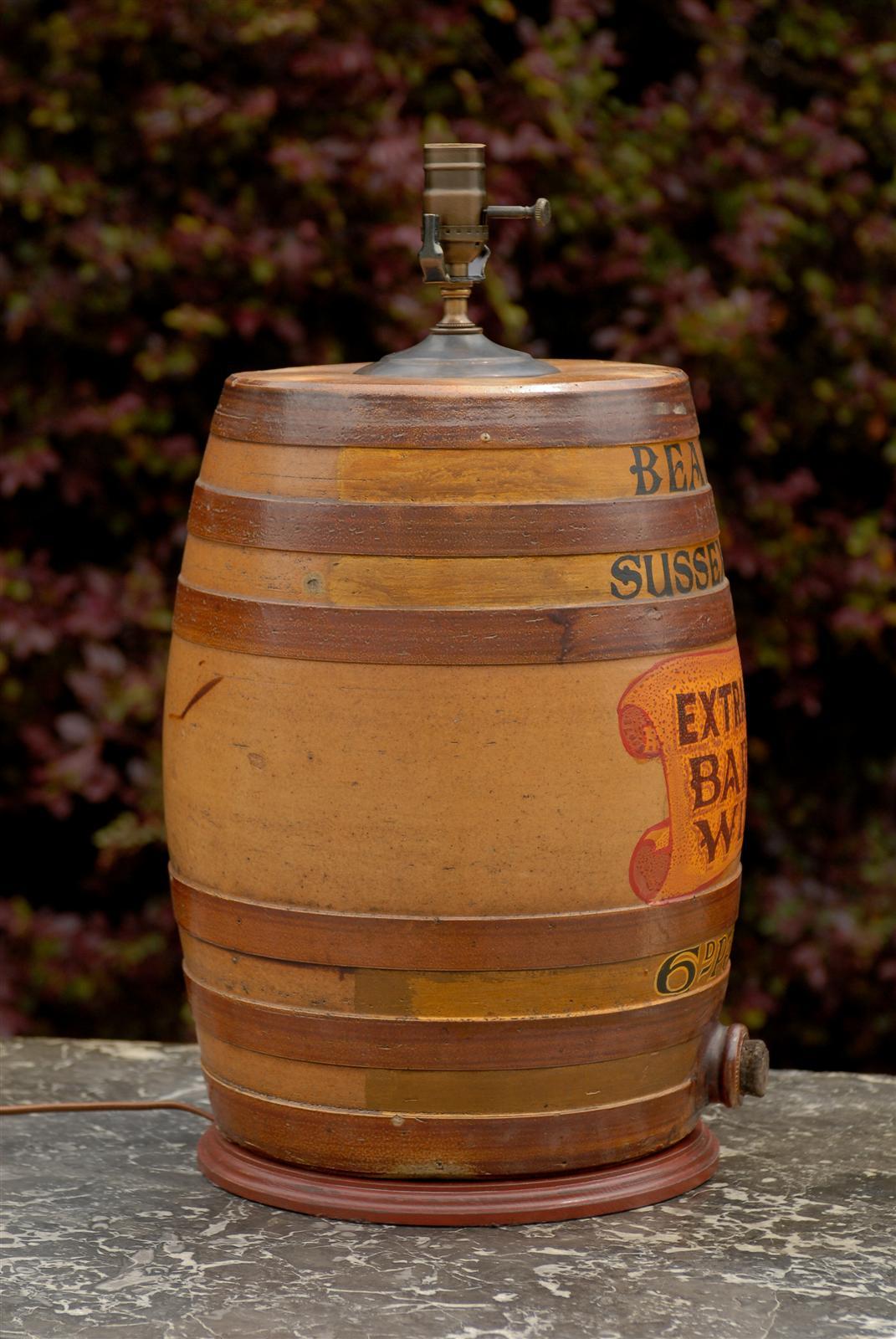 Large English Stoneware Spirit Barrel Lamp from the Late 19th Century 3