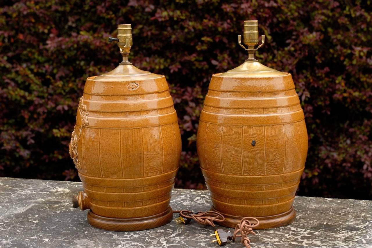 Pair of English Stoneware Spirit Barrel Lamps from the Mid-19th Century 6