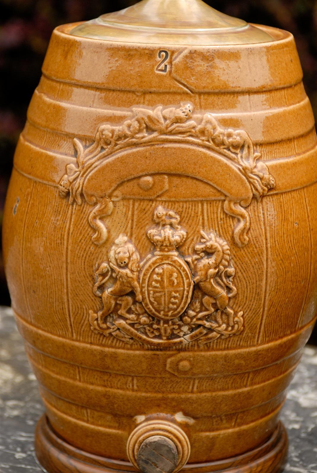 Pair of English Stoneware Spirit Barrel Lamps from the Mid-19th Century 5