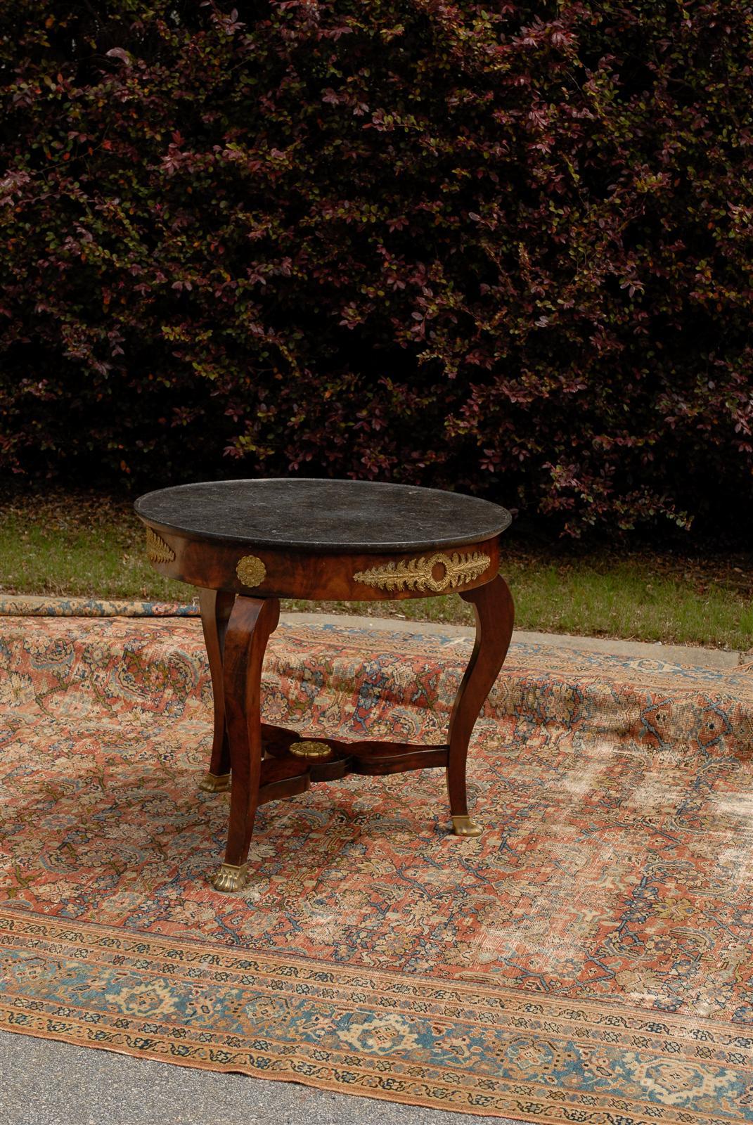 French Empire Guéridon Table with Marble Top, Cabriole Legs and Bronze Décor In Good Condition In Atlanta, GA