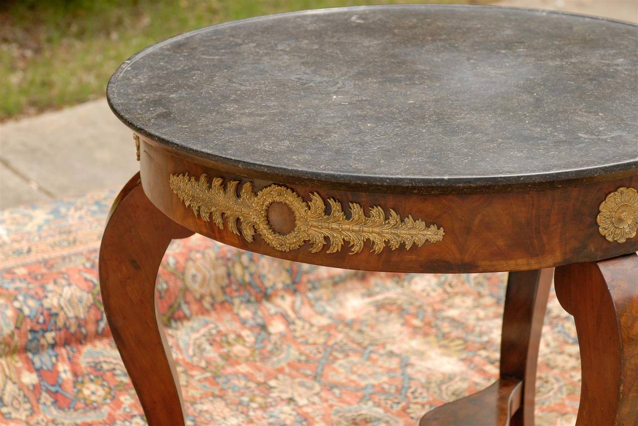 19th Century French Empire Guéridon Table with Marble Top, Cabriole Legs and Bronze Décor