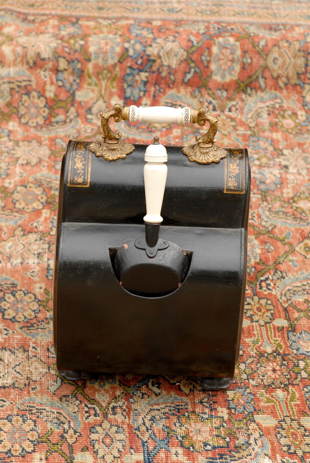 English Coal Scuttle with Sporting Dog Head Painting on Painted Tole circa 1880 1