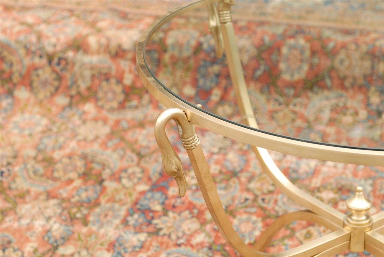 Italian Round Brass Table with Glass Top and Swan Motifs, circa 1960 For Sale 2