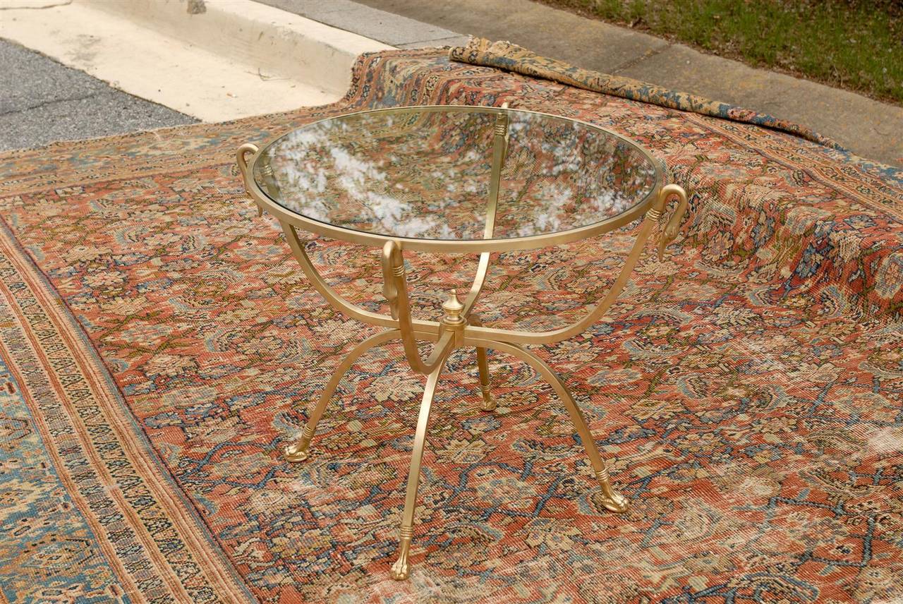 Italian Round Brass Table with Glass Top and Swan Motifs, circa 1960 For Sale 4