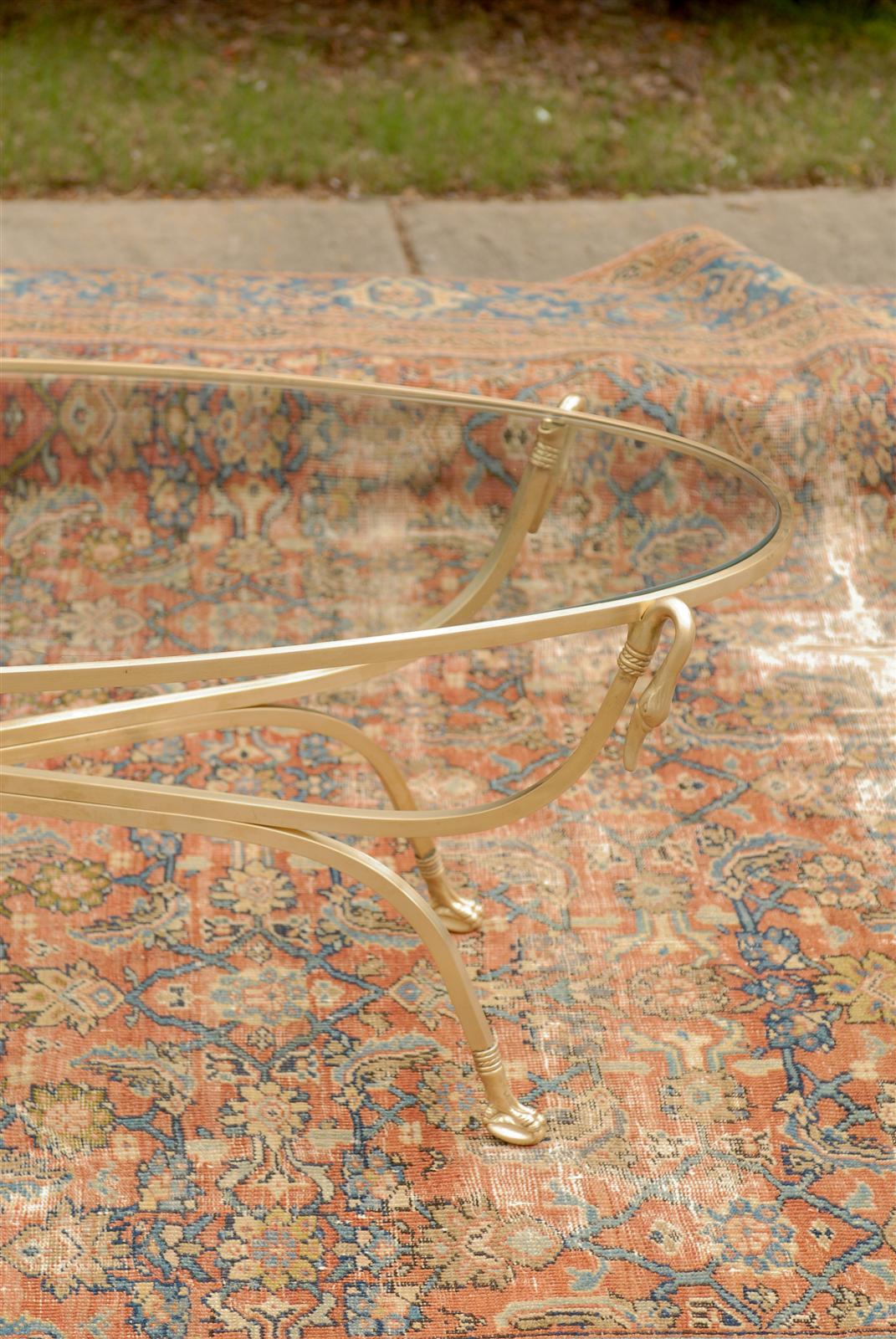 Oval Brass Glass Top Cocktail Table at 1stDibs