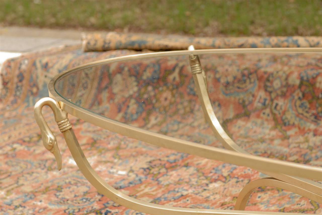 Oval Brass Glass Top Cocktail Table at 1stDibs