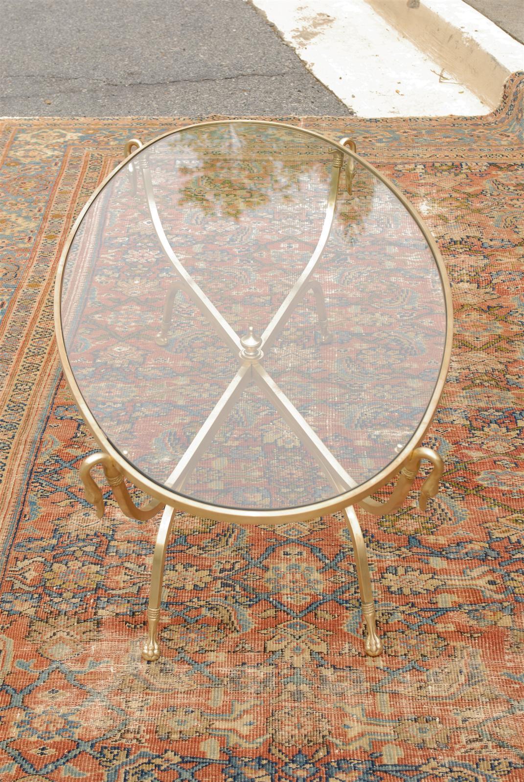 Oval Brass Glass Top Cocktail Table at 1stDibs