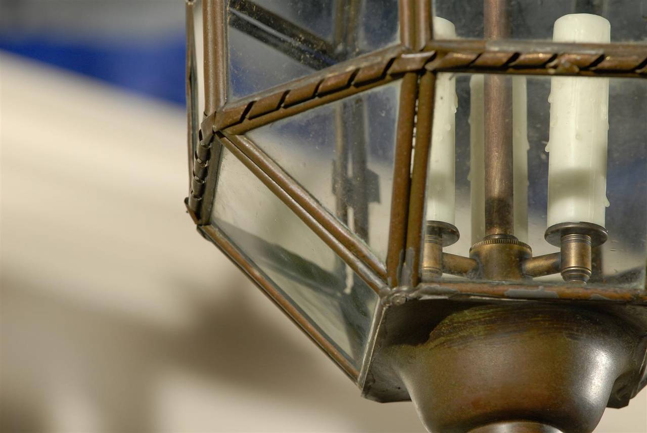 20th Century Vintage Italian Glass and Metal Lantern With Sphere and Ribbon with New Sleeves