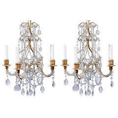 Pair of Small Size Italian Crystal Four-Light Chandeliers