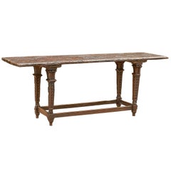 1700s Italian Baroque Long Table with Rustic Top and Garland Adorned Legs
