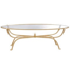Oval Brass Glass Top Cocktail Table