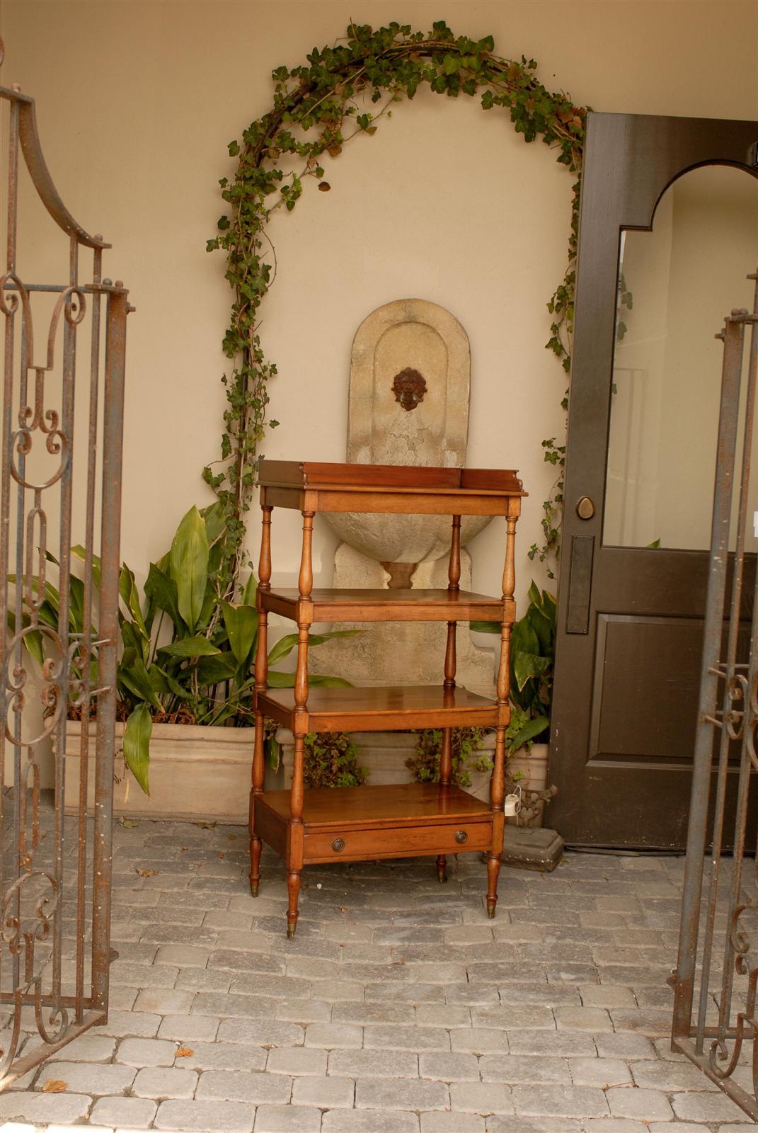 English 1870s Trolley with Four Shelves, Column Supports and Single Drawer In Good Condition In Atlanta, GA