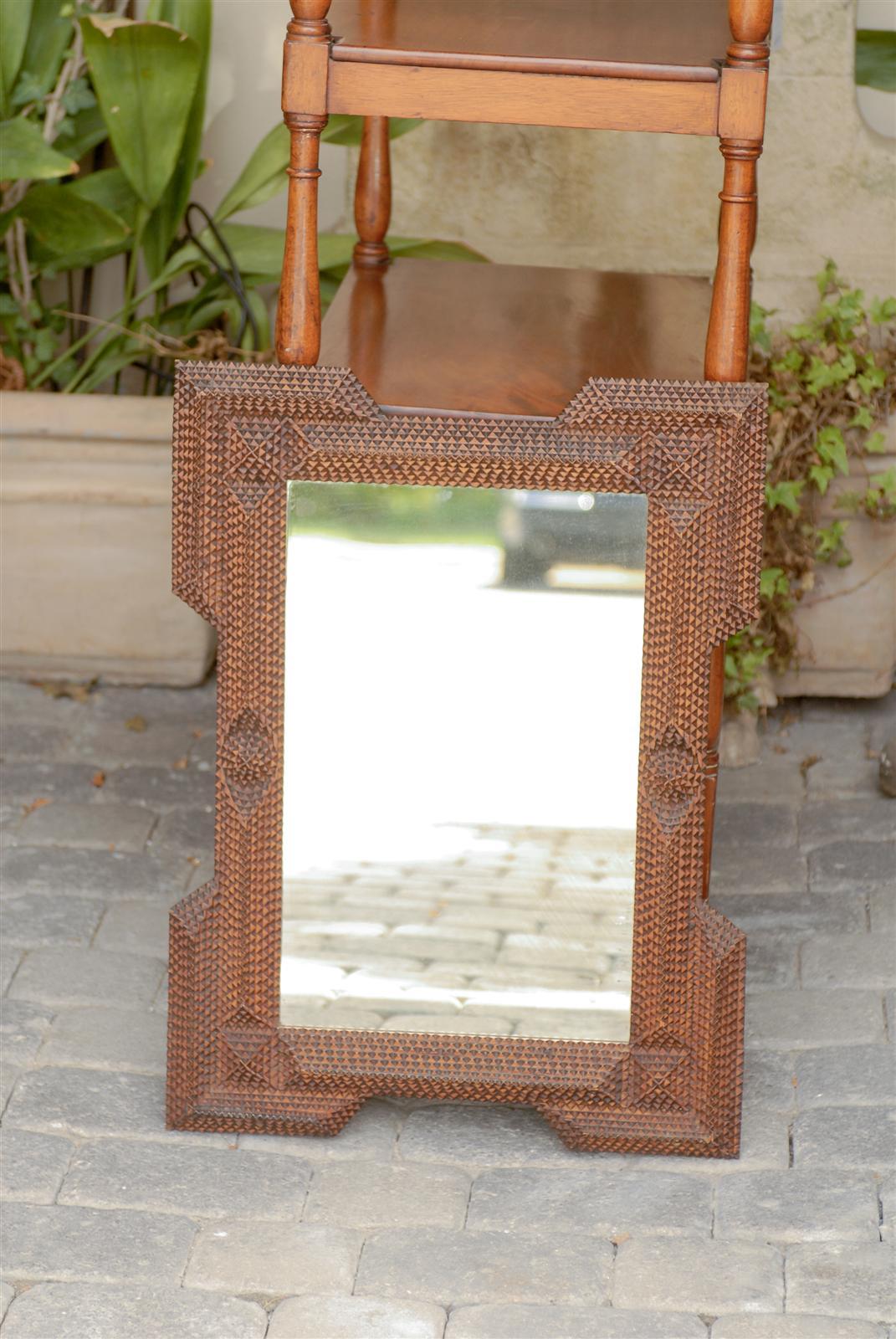 French Tramp Art Mirror with new glass mirror.