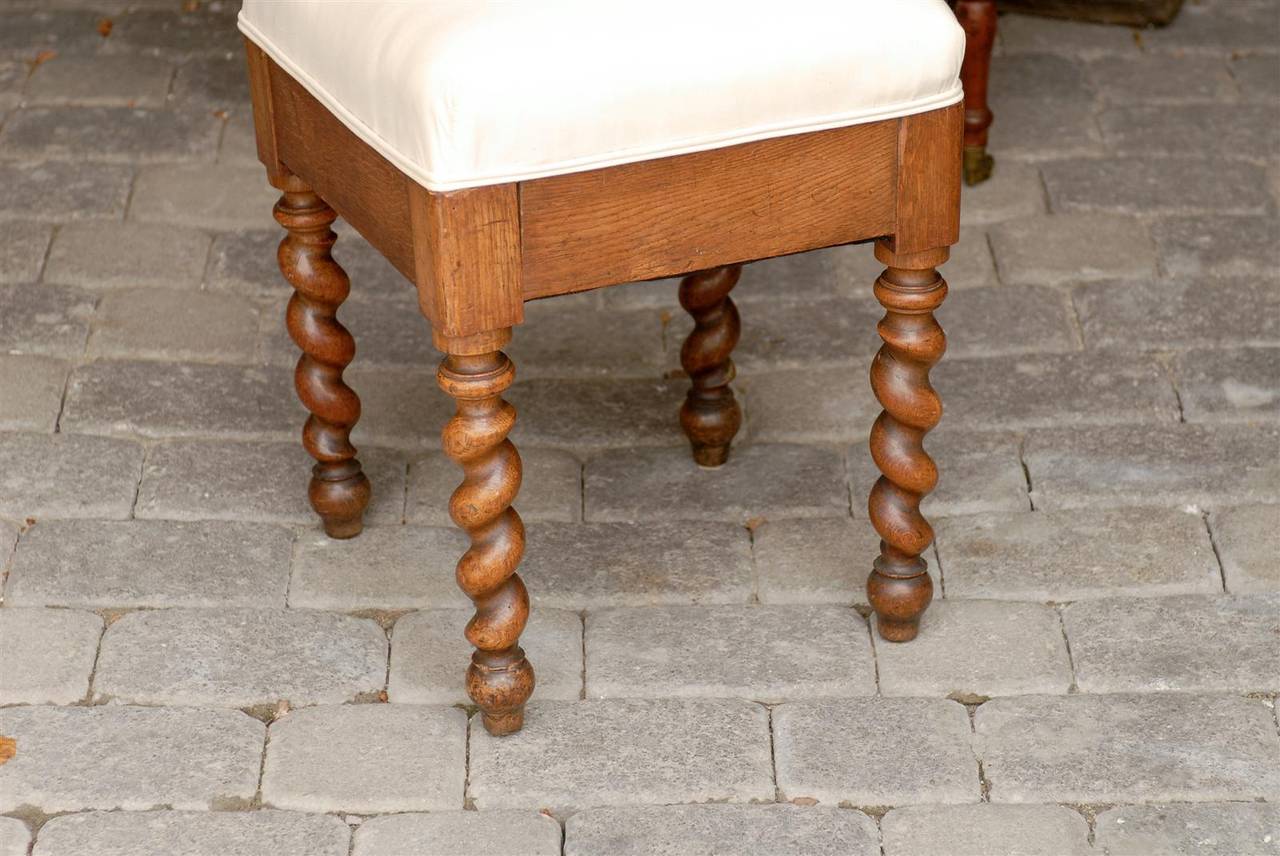 French Wooden Barley Twist Stool with Upholstered Seat, Late 19th Century In Good Condition For Sale In Atlanta, GA