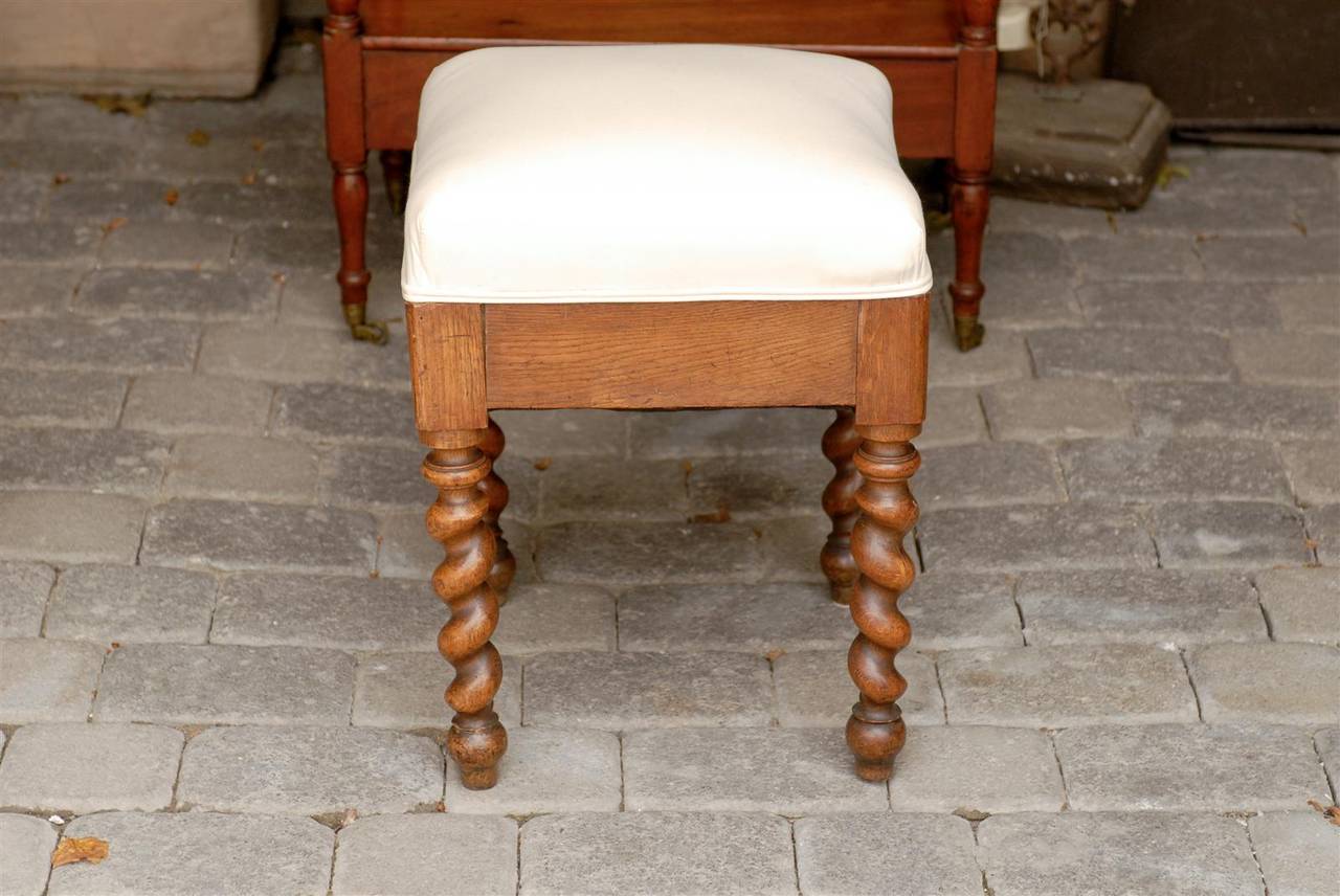 French Wooden Barley Twist Stool with Upholstered Seat, Late 19th Century For Sale 5