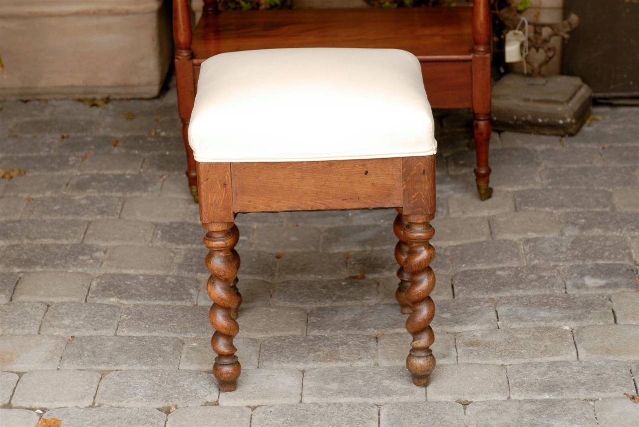 French Wooden Barley Twist Stool with Upholstered Seat, Late 19th Century For Sale 3