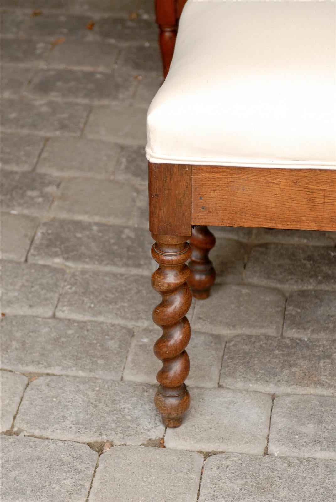 French Wooden Barley Twist Stool with Upholstered Seat, Late 19th Century 1