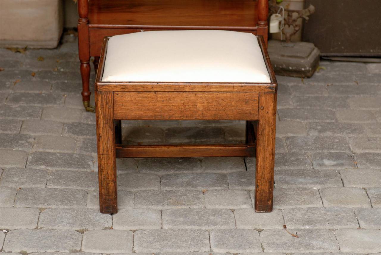 English Late 19th Century Oak Square Stool with Upholstered Seat 5
