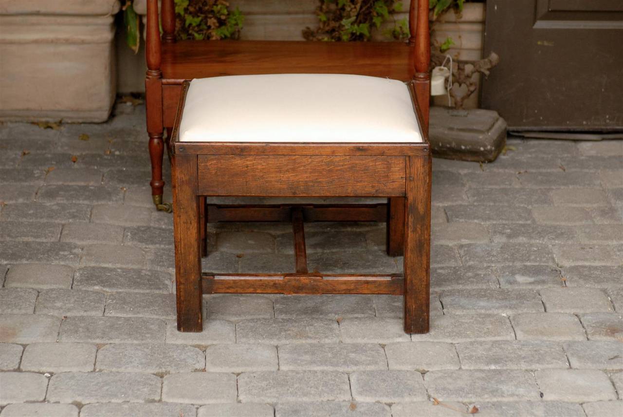 English Late 19th Century Oak Square Stool with Upholstered Seat 6