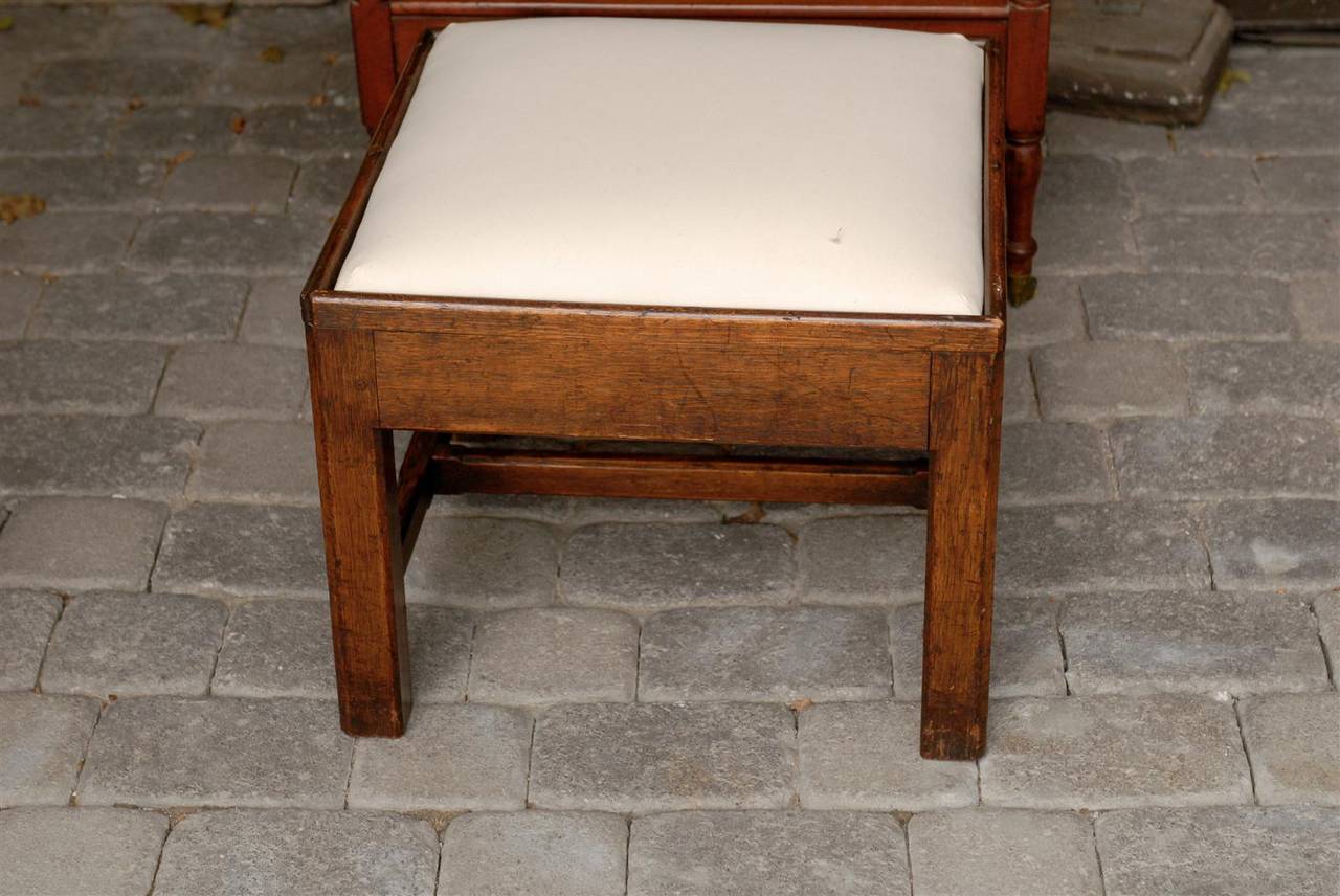 English Late 19th Century Oak Square Stool with Upholstered Seat 4