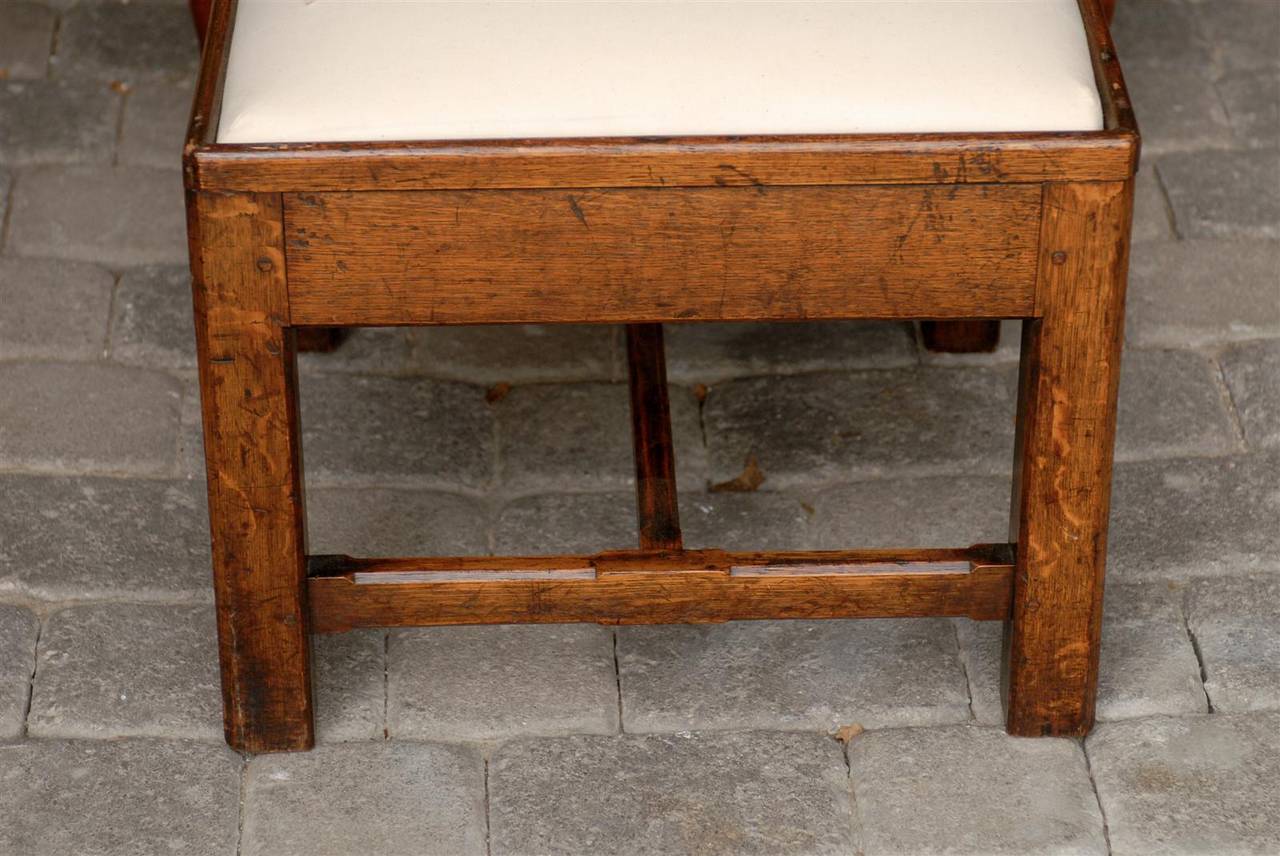 English Late 19th Century Oak Square Stool with Upholstered Seat 7