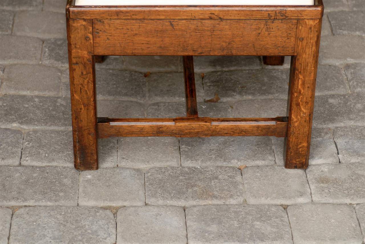 English Late 19th Century Oak Square Stool with Upholstered Seat 2