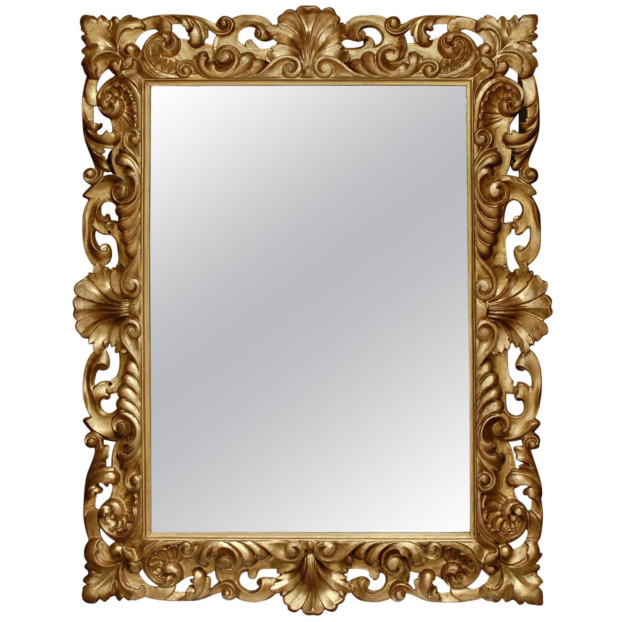 Italian Large Size Mirror with Carved Giltwood Frame from the Late 19th Century