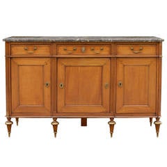 French Mid-19th Century Walnut Buffet with Marble Top, Three Drawers and Doors 1