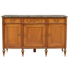 French Mid-19th Century Walnut Buffet with Marble Top, Three Drawers and Doors