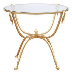 Italian Round Brass Table with Glass Top and Swan Motifs, circa 1960 11