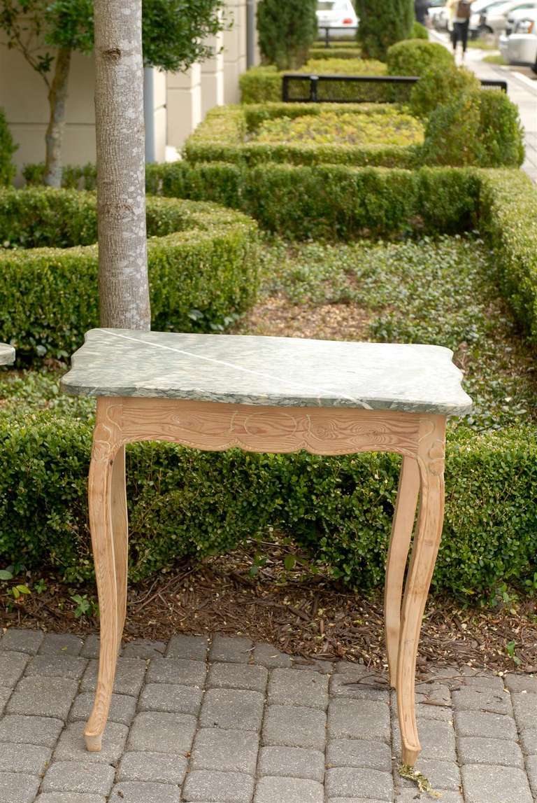 Pair of Pine and Marble Console Tables In Excellent Condition In Atlanta, GA