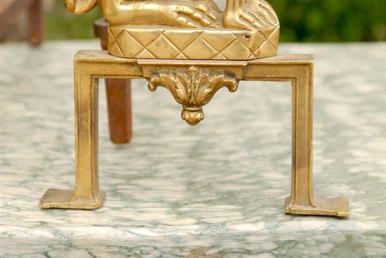 Pair of French Brass Dog Andirons from the Mid-20th Century 2