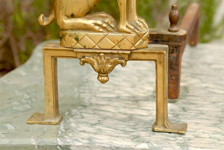 Pair of French Brass Dog Andirons from the Mid-20th Century 1
