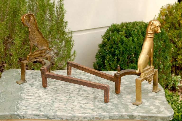Pair of French Brass Dog Andirons from the Mid-20th Century 6