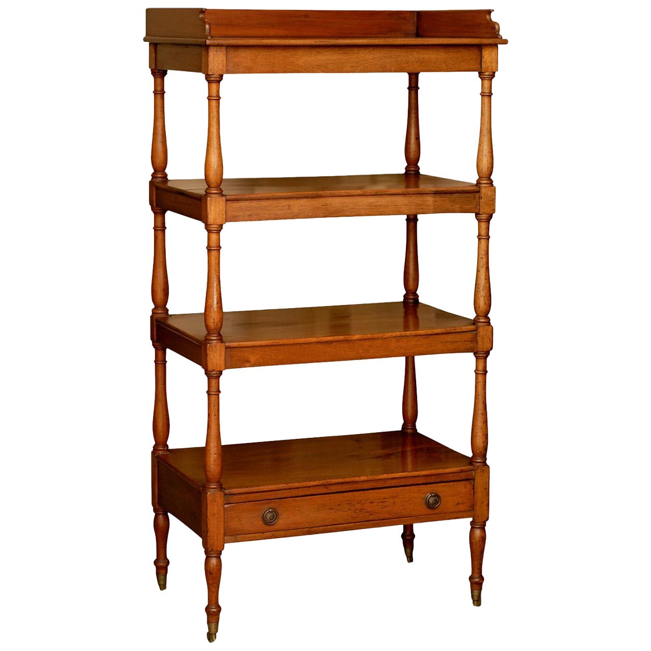 English 1870s Trolley with Four Shelves, Column Supports and Single Drawer