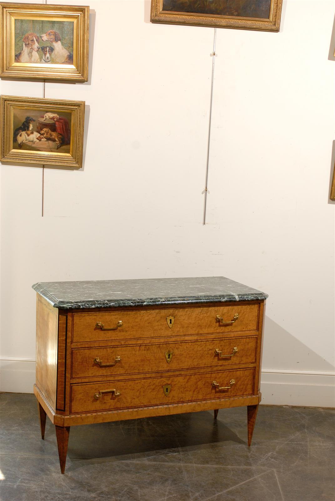 French Burl Wood 1810s Louis XVI Style Three-Drawer Commode with Marble Top In Excellent Condition In Atlanta, GA