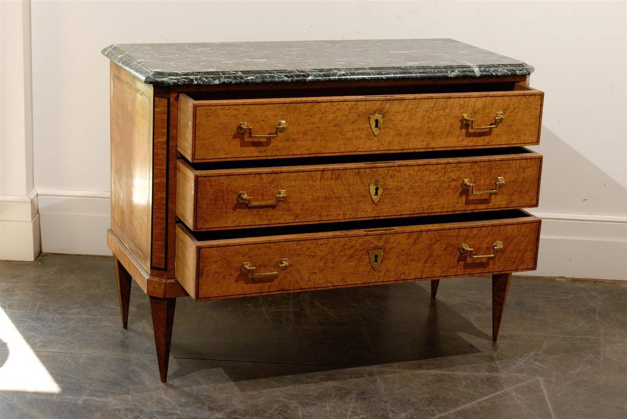 French Burl Wood 1810s Louis XVI Style Three-Drawer Commode with Marble Top 2