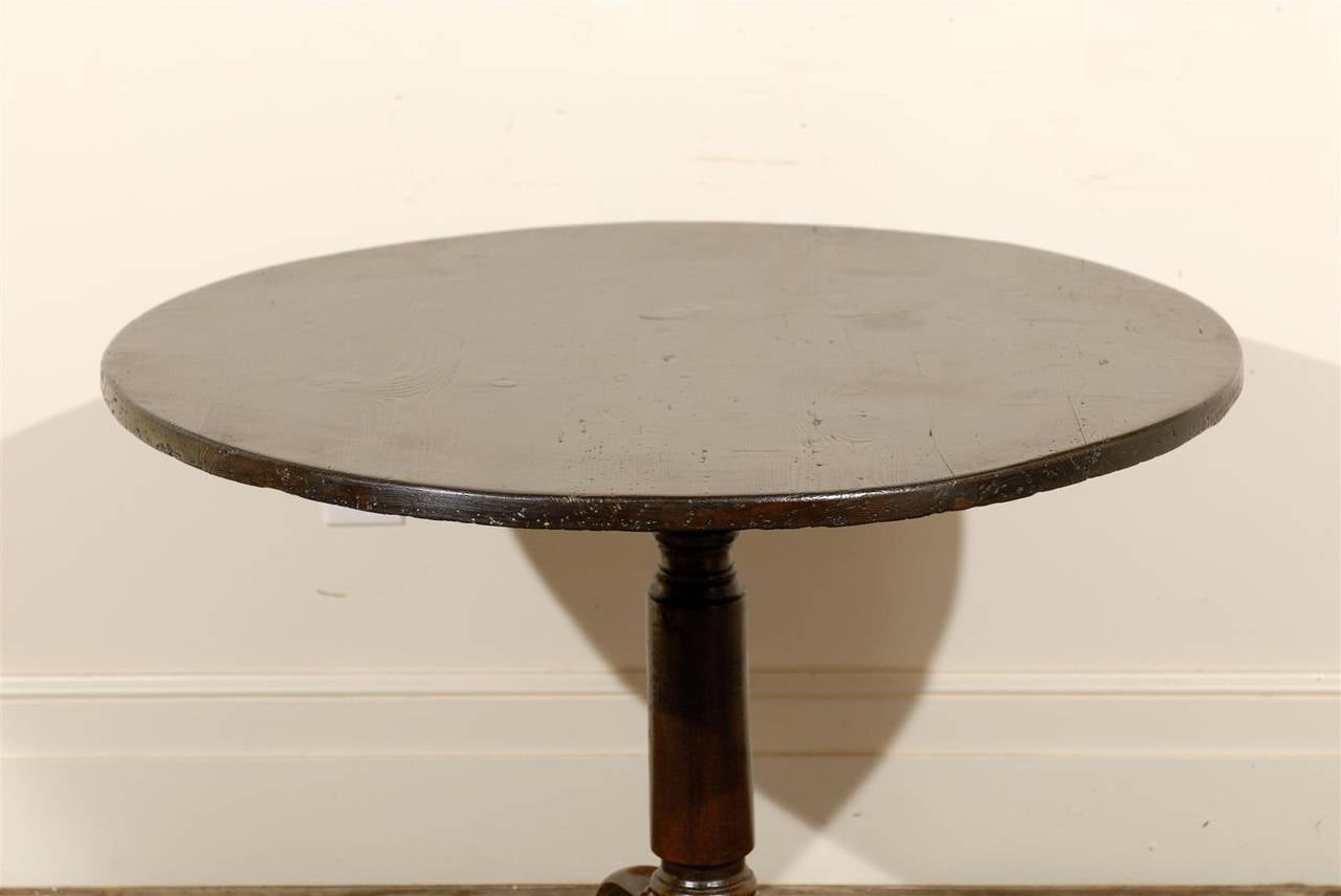 French Turn of the Century Round Pedestal Side Table with Dark Finish 1