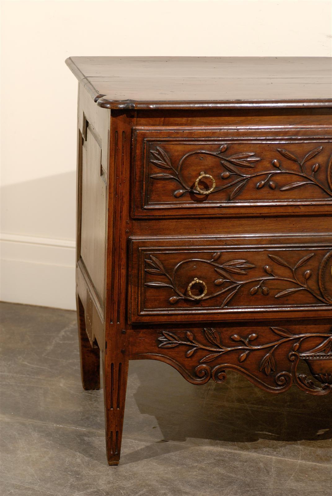 French Early 19th Century Two-Drawer Commode with Foliage Décor and Tapered Legs 3