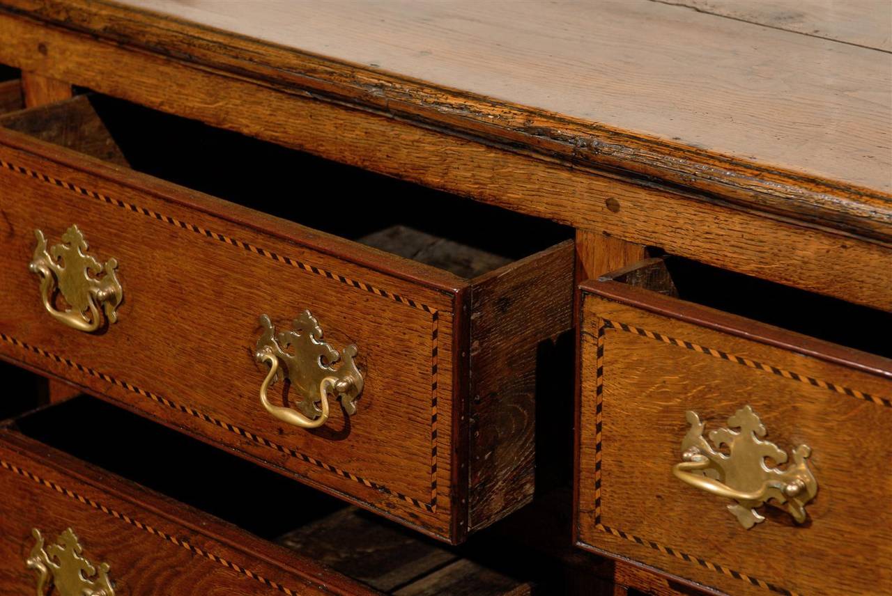 1780s English George III Period Oak Server with Inlaid Decor, Doors and Drawers 4