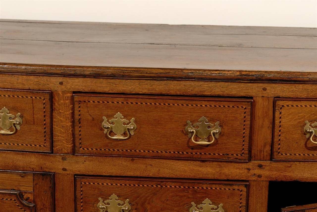 1780s English George III Period Oak Server with Inlaid Decor, Doors and Drawers 3