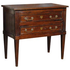 French Louis XVI Style Two-Drawer Commode with Tapered Legs and Fluted Posts
