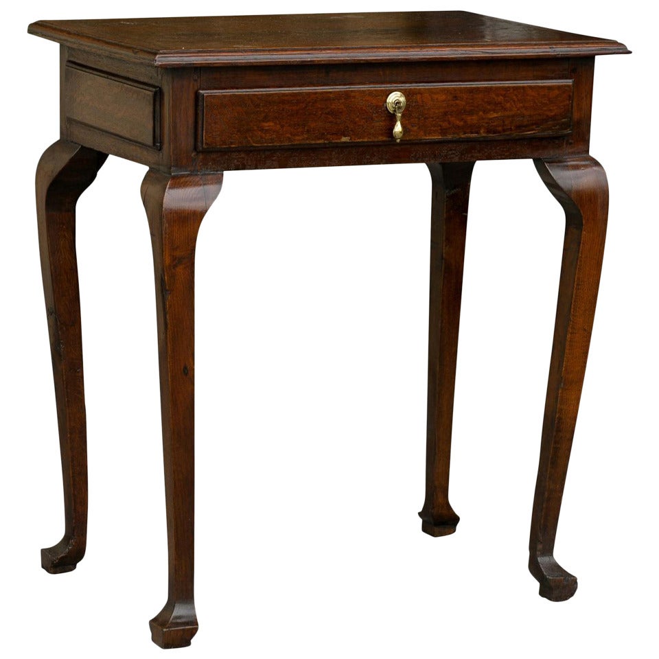 Mid-19th Century English Oak Single Drawer Side Table on Cabriole Legs For Sale