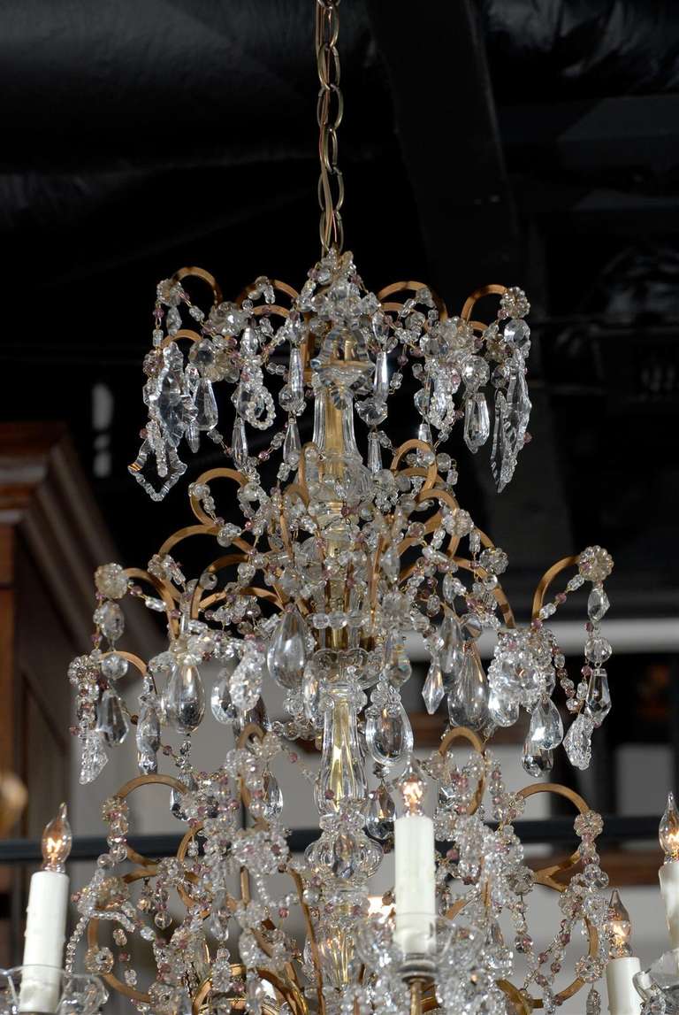 French Six-Light Crystal Chandelier with Amethyst Colored Beads, circa 1930 For Sale 3