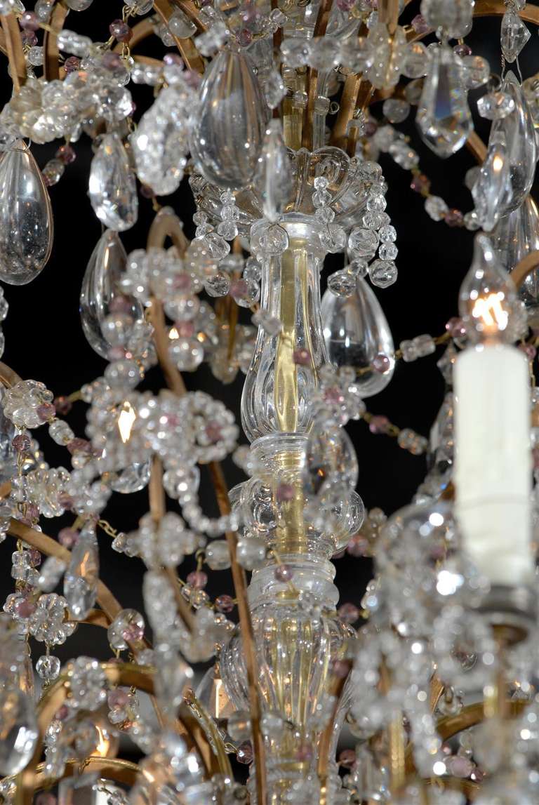 French Six-Light Crystal Chandelier with Amethyst Colored Beads, circa 1930 For Sale 1